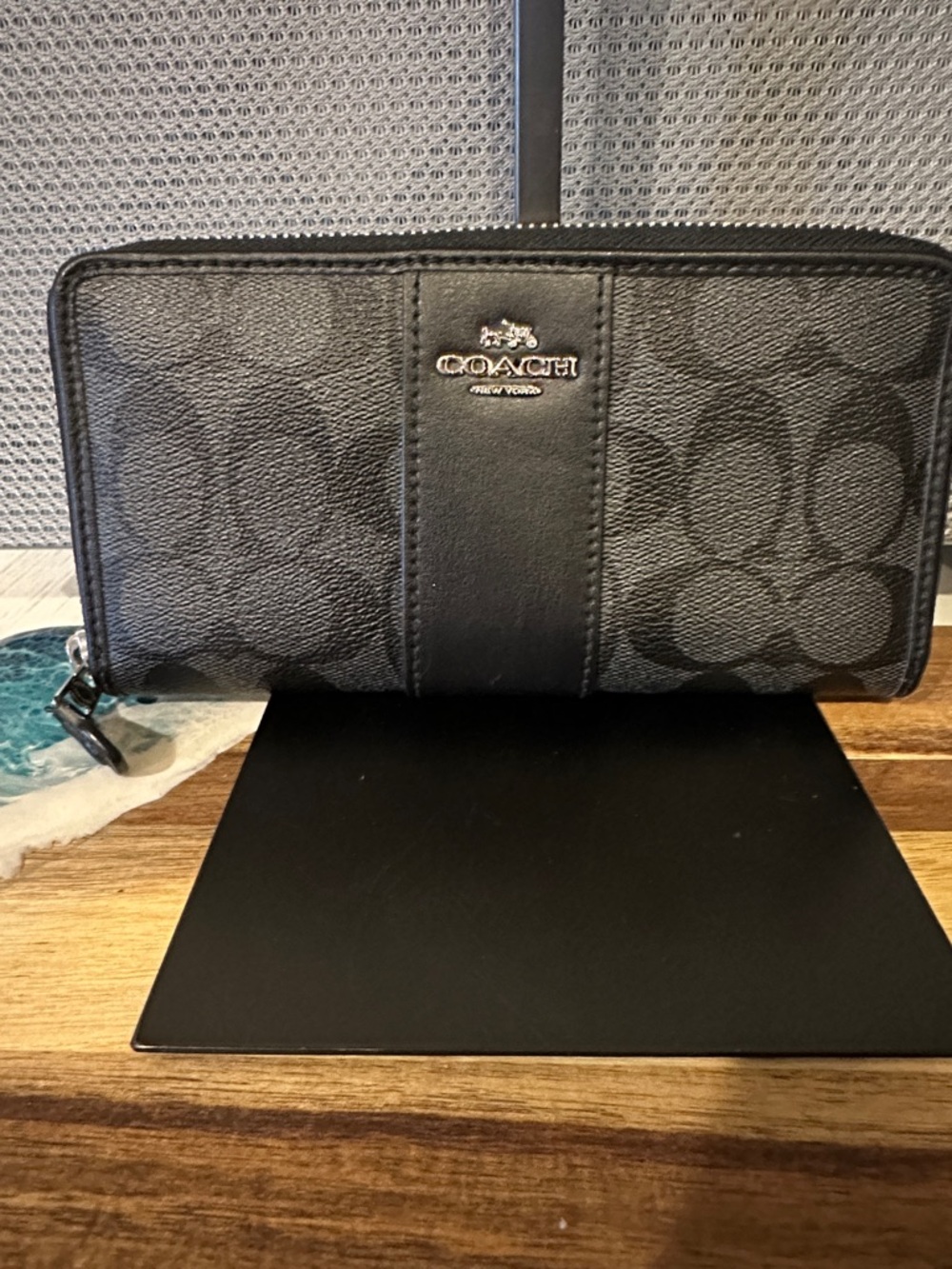 Coach Black Signature Zip-Around Wallet
